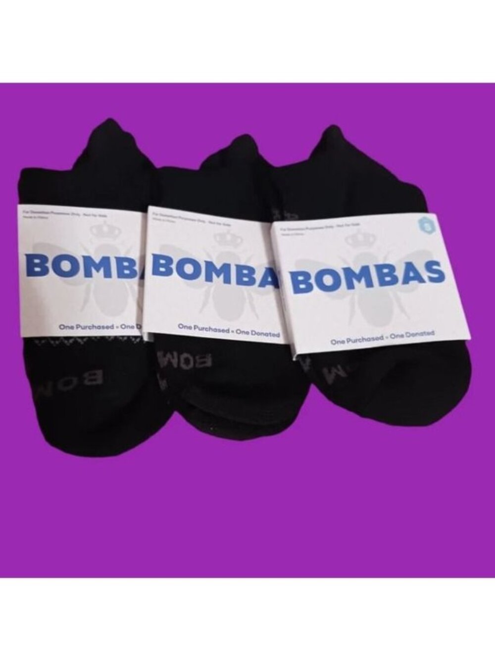 Bombas 3 pairs ankle socks unisex size Small blk color